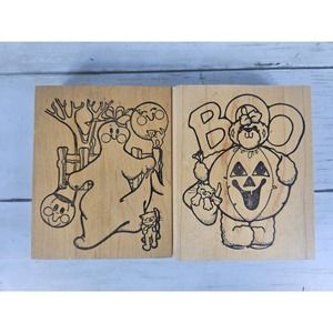 1988-89 Daisy Kingdom Halloween Bear Ghost Rubber Wood Stamp Made in USA